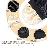 Vista 3 de Gorro de seda para dormir de doble capa de satén ajustable para mujeres negras, gorro de dormir reversible para cabello rizado (negro)