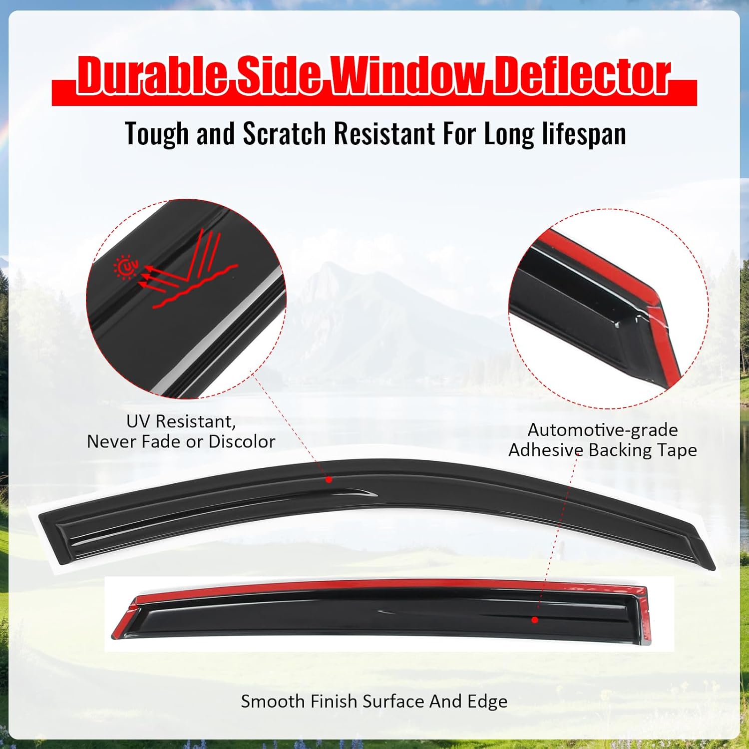 IKON MOTORSPORTS Tape on Window Visors Compatible with 2016-2021 Honda Civic Sedan, Mugen Style Acrylic Smoke/Tinted Rain Guards, Side Window Wind Deflectors 4PCS