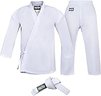 POZTEV Karate Gi Uniform Kids Adults Lightweight Polycotton Martial Arts Student Gi with Free White Belt