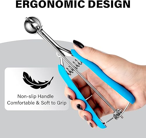 Vista 21 de Cuchara para galletas de 3.5 cucharadas, cuchara de helado con gatillo de pulgar, masa de galletas, cuchara de melón de 2.165 in, agarre cómodo