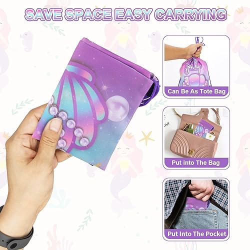 Miniatura 5 de Paquete de 12 bolsas con cordón para fiesta de sirena, para cumpleaños de niños, niñas, con cordón, mochila como bolsa de botín y regalos para