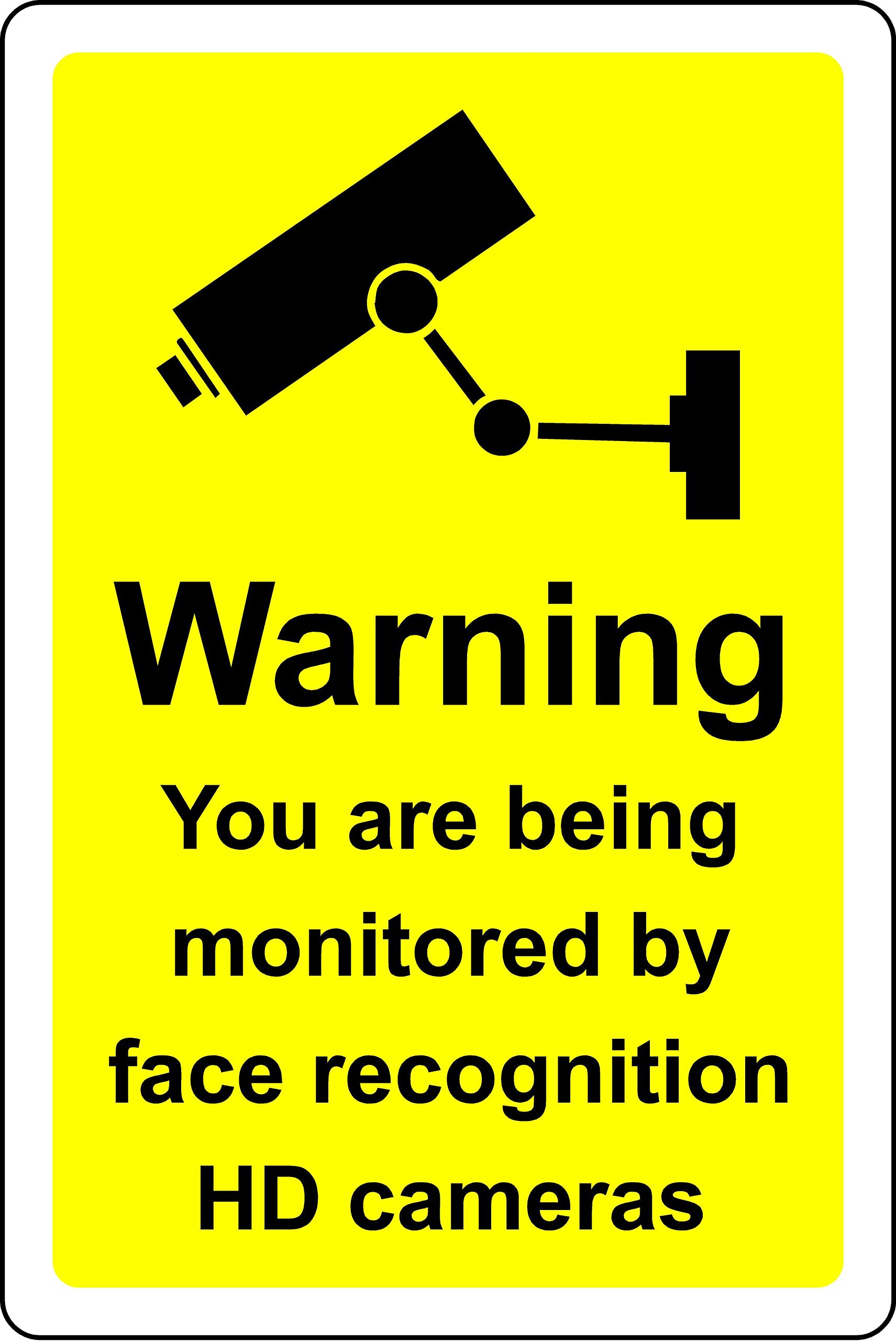 Warning you are being recorded by face recognition HD camera Safety sign - Self adhesive sticker (300mm x 200mm)