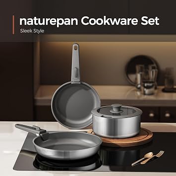 16 PCS Ceramic Cookware Set, Stainless Steel Exterior Pots and Pans Set Non Stick, 10x More Durable Super Ceramic Coating, for Induction Hob Pan Set (Grey)
