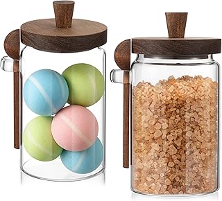 Suclain 2 Set Glass Bath Salts Jar with Wooden Lids and Scoop Bath Salt ...