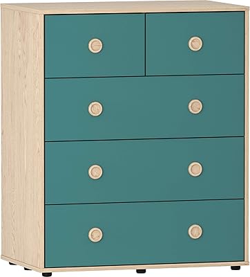 Buffet Blanc Moderne Avec 5 Tiroirs Et 1 Porte – Idéal Pour Salon, Cuisine, Salle à Manger – 85,5x40x97 Cm