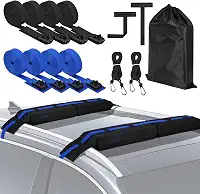 Suportes de teto macios universais para prancha de surfe, sistema de rack de teto de carro para prancha de remo, caiaque, suporte de carro de surfe resistente com 8 tiras de amarração de 35 m, 2