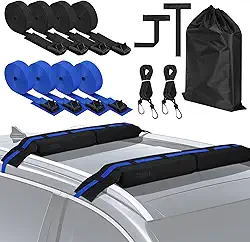 Suportes de teto macios universais para prancha de surfe, sistema de rack de teto de carro para prancha de remo, caiaque, suporte de carro de surfe resistente com 8 tiras de amarração de 35 m, 2