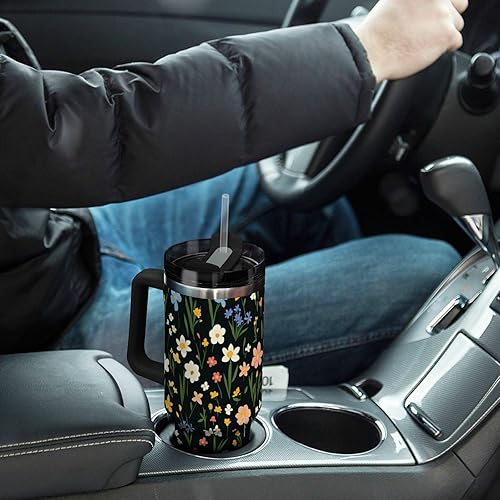 Miniatura 7 de Pintura al óleo de color Sense Flowers al vacío reutilizable botella de agua aislada para niños, tapa a prueba de fugas y pajita, taza de café