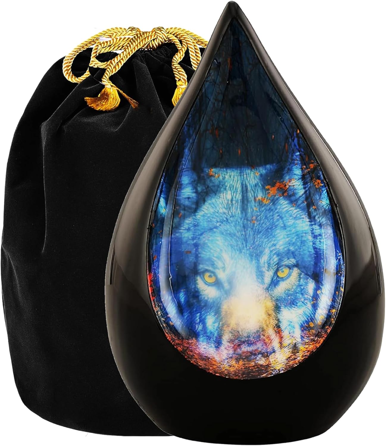 Everlasting Teardrop Cremation URNS,URN for Human Ashes, Adult URN for Funeral, Burial, Columbarium or Home, Cremation Urns for Human Ashes Adult (Black Wolf, Adult)