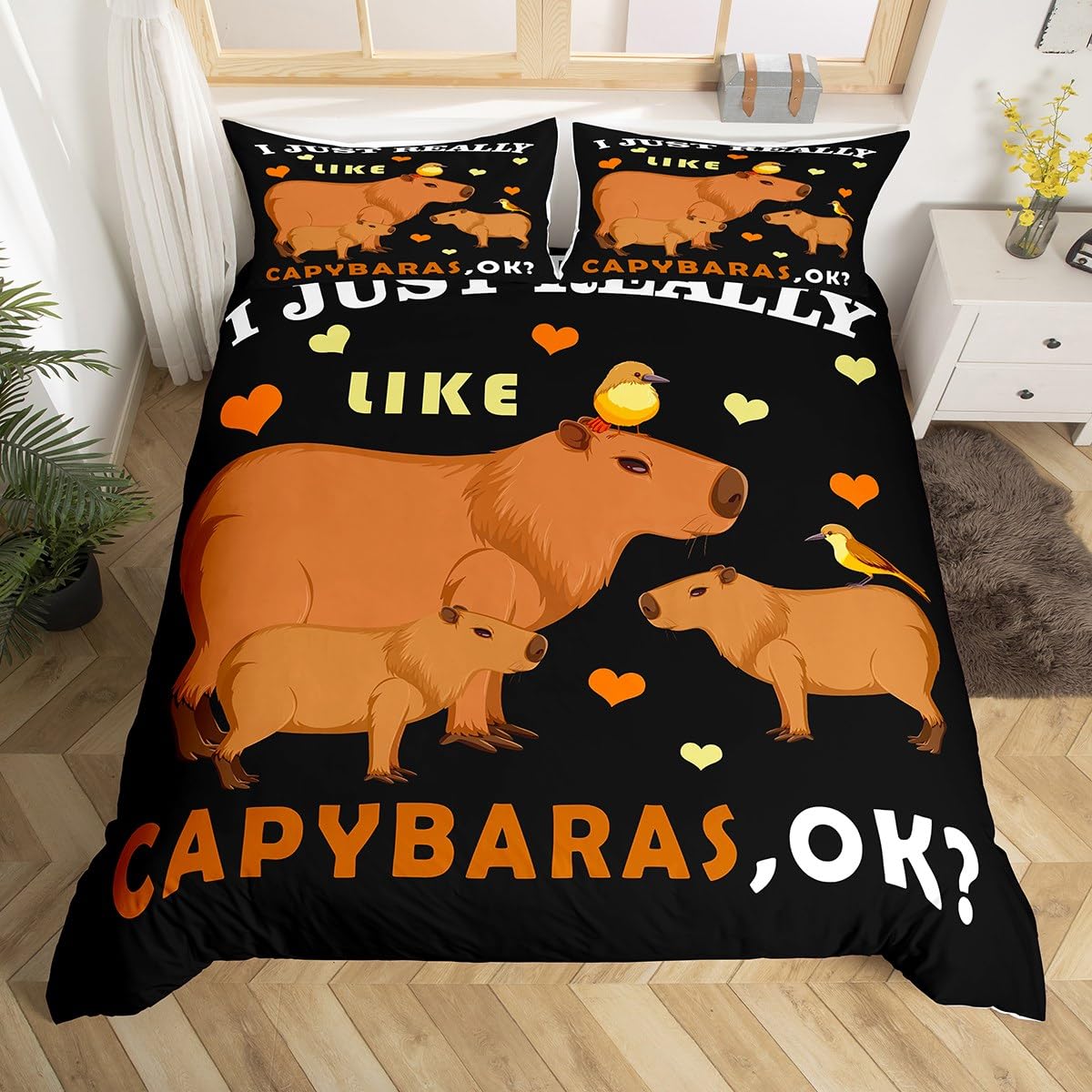 Homemissing Boys Multicolored 13212 Floral Capybaras Duvet Cover Floral Capybaras Bedding Set Kawaii Animal Comforter Cover For Kids Girls Cute Capybara Bedspread Cover Decor Breathable Quilt Cover Single