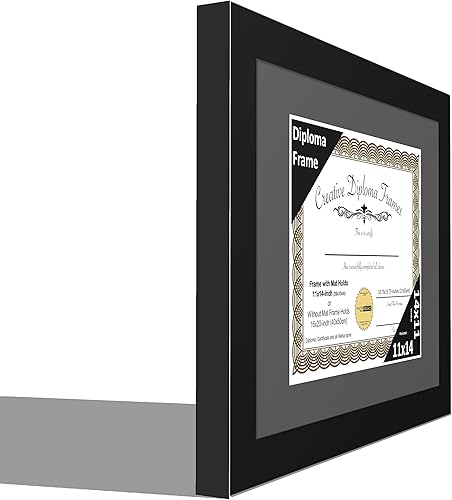 Miniatura 3 de Creative Picture Frames Marco de diploma negro clásico de 14 x 11 pulgadas con paspartú negro con caballete de vidrio y colgadores de pared