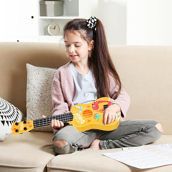 42cm Chitarra per bambini con 4 corde regolabili ukulele bambini chitarra giocattolo per principianti, Dinosauro - 5