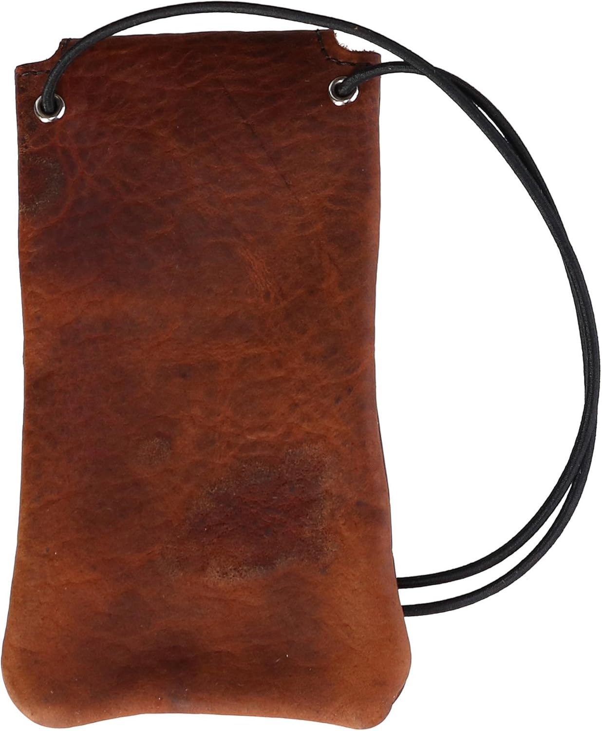 Boston Leather Textured Bison Leather Eyeglass Case with Neck String, Dark Pecan