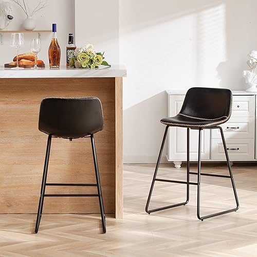 Miniatura 127 de HeuGah Juego de 4 taburetes de bar de piel sintética, sillas de bar de 26 pulgadas con respaldo, taburete de mostrador moderno para isla de cocina