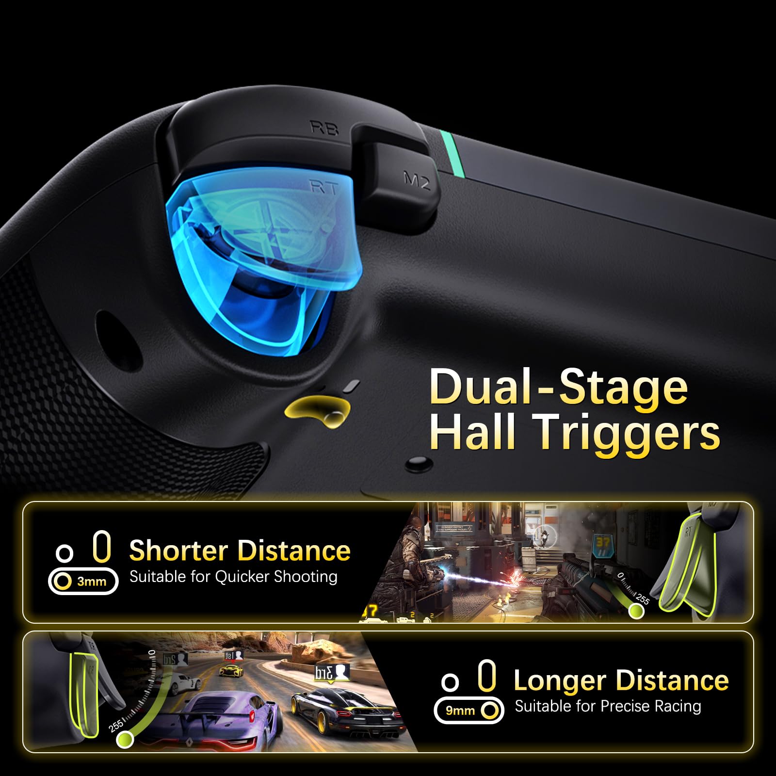 AKNES EasySMX X05Pro Controller per PC/Switch/Android/iOS (Nero) | Pulsanti per Gioco Silenziosi, Joystick ad Effetto Hall, Grilletti Hall a Doppio Stadio, 2 Pulsanti Programmabili