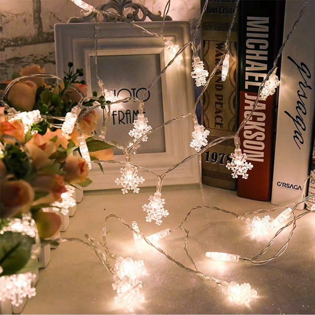 MaoMi Snowflake String Light,LED Fairy Lights for Chrismas,Wedding and birthday Party decorations, Decorative Lights for Bedroom, Patio, Garden, Gate, Yard,Warm-White