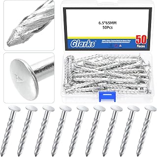 Glarks 50pcs 6.5 x 65mm Thread Twist Nail Kit, Zinc Plated Cement Nails, Steel Nail, Galvanized Solid Nail, Wall Pins Tacks Nails for Cinder Block, Concrete Walls, Cement Board, Woodworking