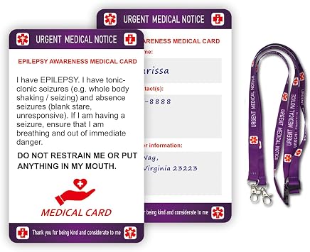 2pcs Epilepsy Medical Card with Writable Panel and Patterned Lanyard Emergency Contact Card