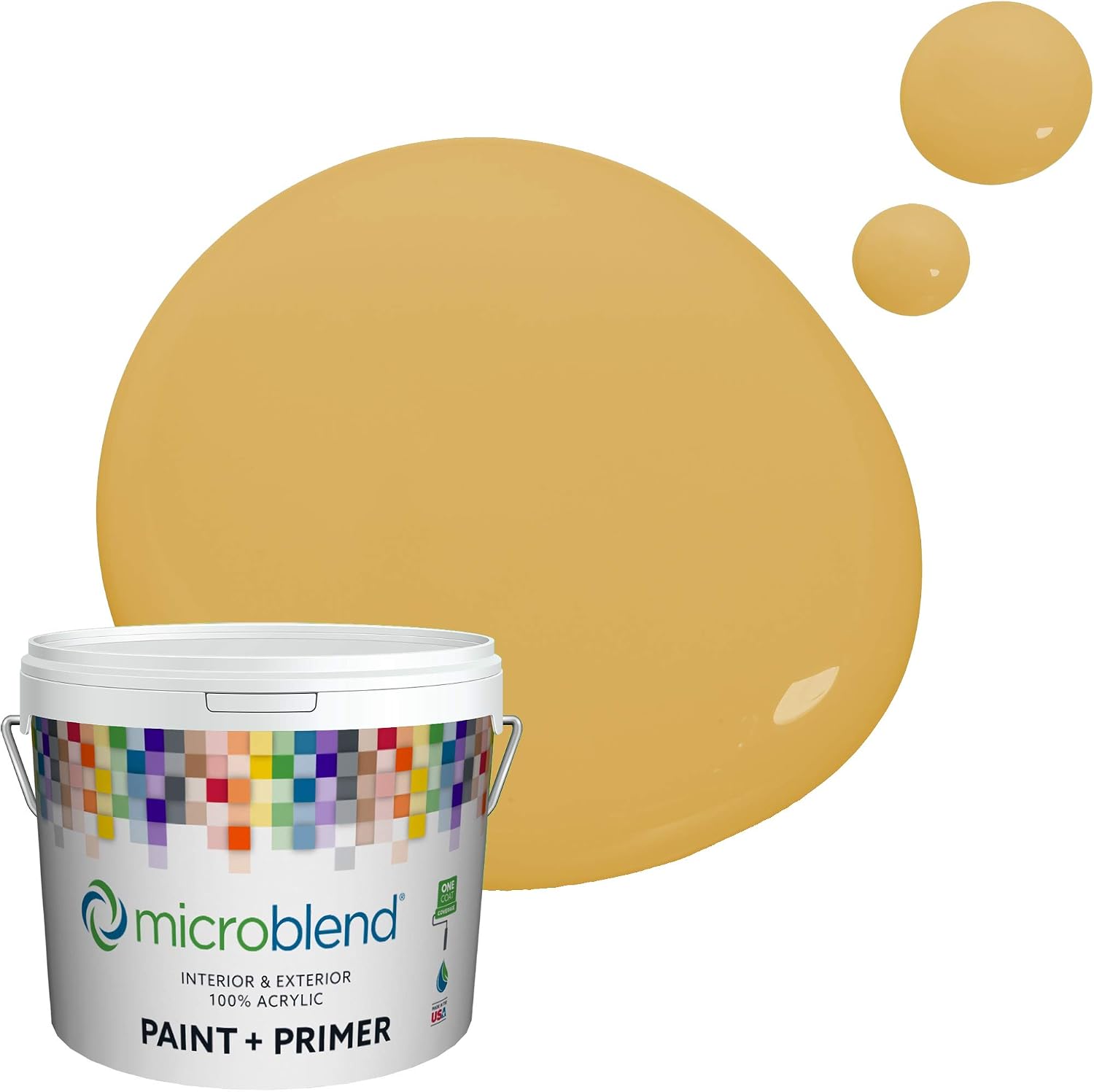 Microblend Interior Paint and Primer - Yellow/Temple of Gold, Semi-gloss Sheen, 1 Gallon, Premium Quality, High Hide, Low VOC, Washable, Microblend Yellows Family