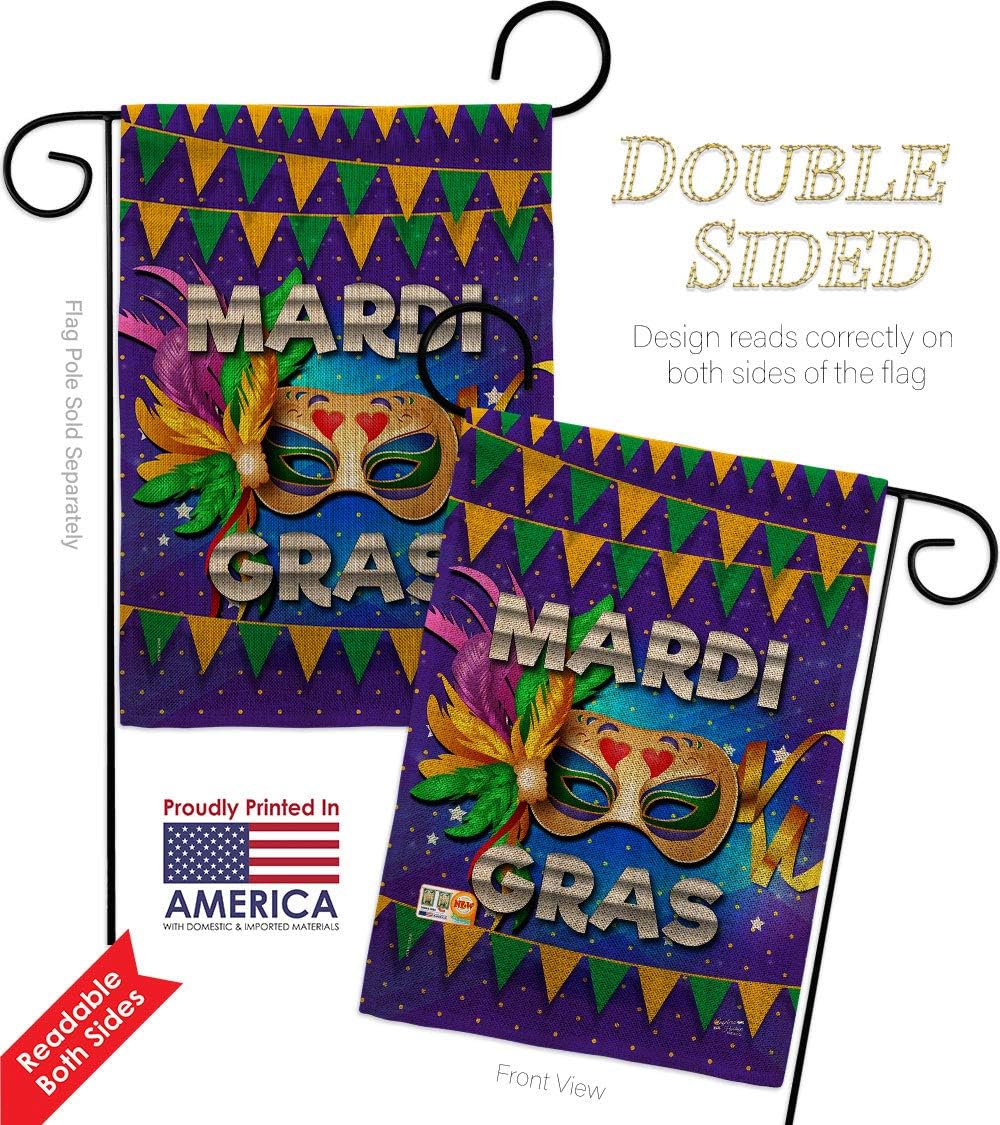 Fat Tuesday Burlap Burlap Garden Flag Springtime Mardi Gras Carnival Festival Masquerade Celebration Season Holiday French Small Decorative Gift Yard House Banner Double-Sided Made In USA 13 X 18.5
