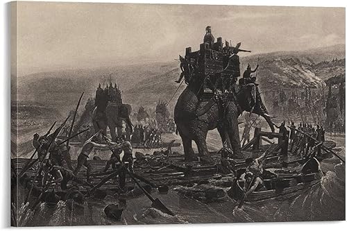 Henri Paul Motte - Póster artístico de Hannibal Barca Crossing The Rhone y arte de pared, póster moderno para decoración de dormitorio familiar, 24