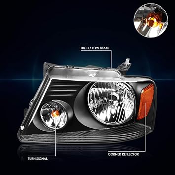 2Pcs Replacement Headlights Assembly Compatible with Ford F150 04-08/Lincoln Mark LT 06-08,Black Housing/Amber Corner