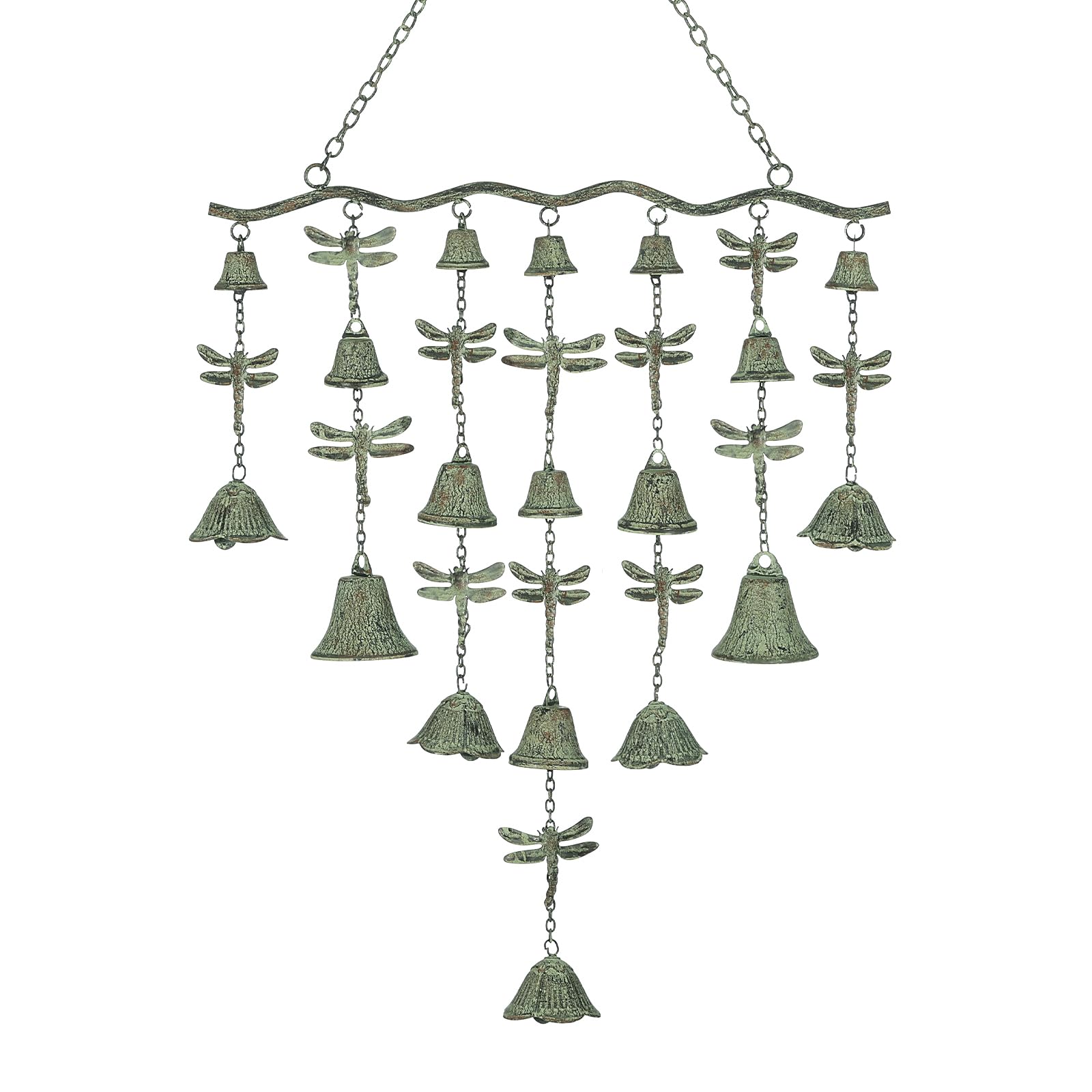 Dragonfly Wind Chimes for Outside, Large Strung Verdigris Windchimes with Wrought Iron Bell for Garden, Patio, Porch Outdoor Decor, Memorial Sympathy