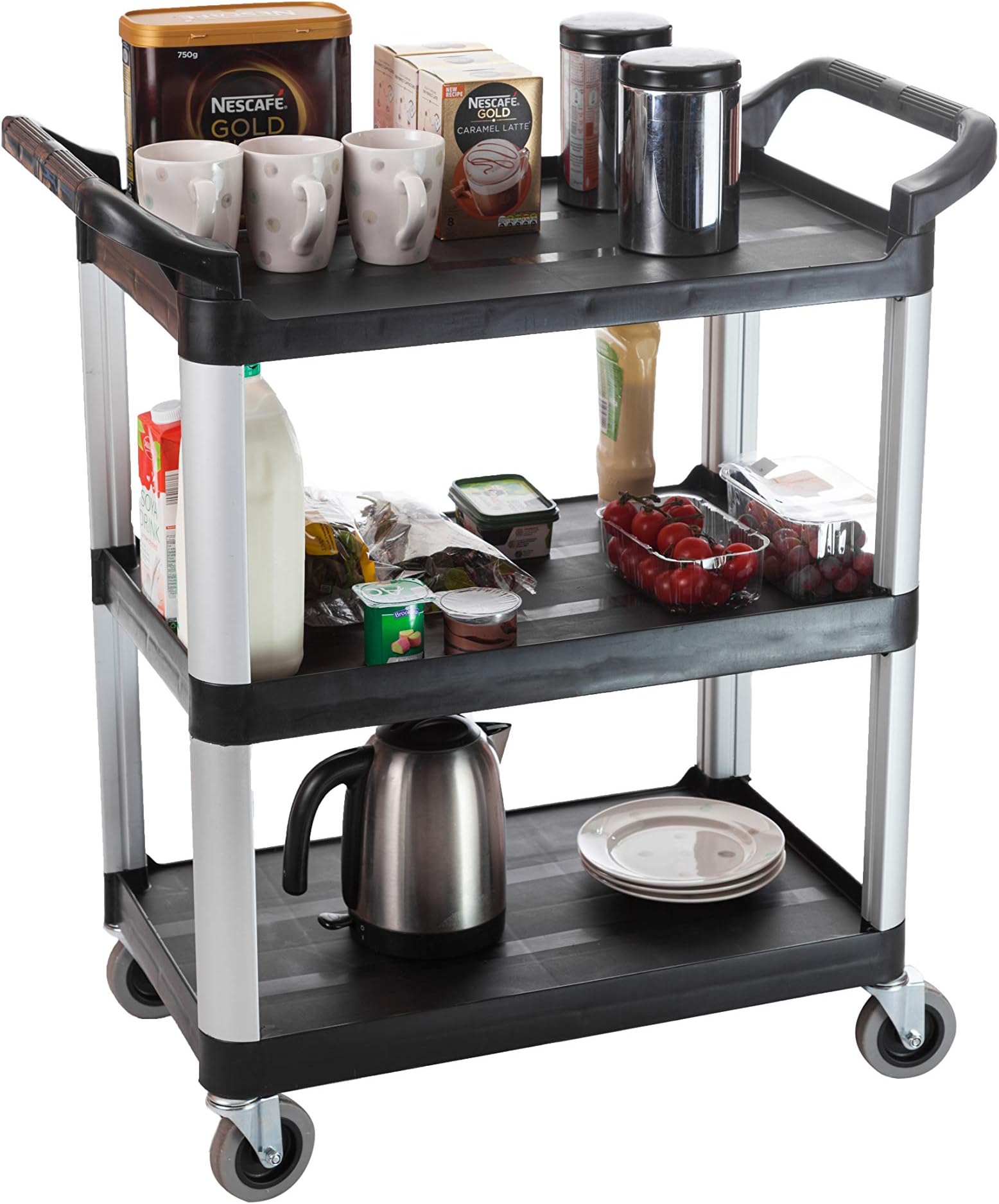 – The Workplace Depot 3-Tier Catering Trolley, Durable Polypropylene, Smooth Non-Marking Wheels, Easy Clean, Compact for Kitchens, Restaurants & Hospitals