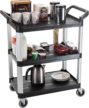 The Workplace Depot 3-Tier Catering Trolley, Durable Polypropylene, Smooth Non-Marking Wheels, Easy Clean, Compact for Kitchens, Restaurants & Hospitals