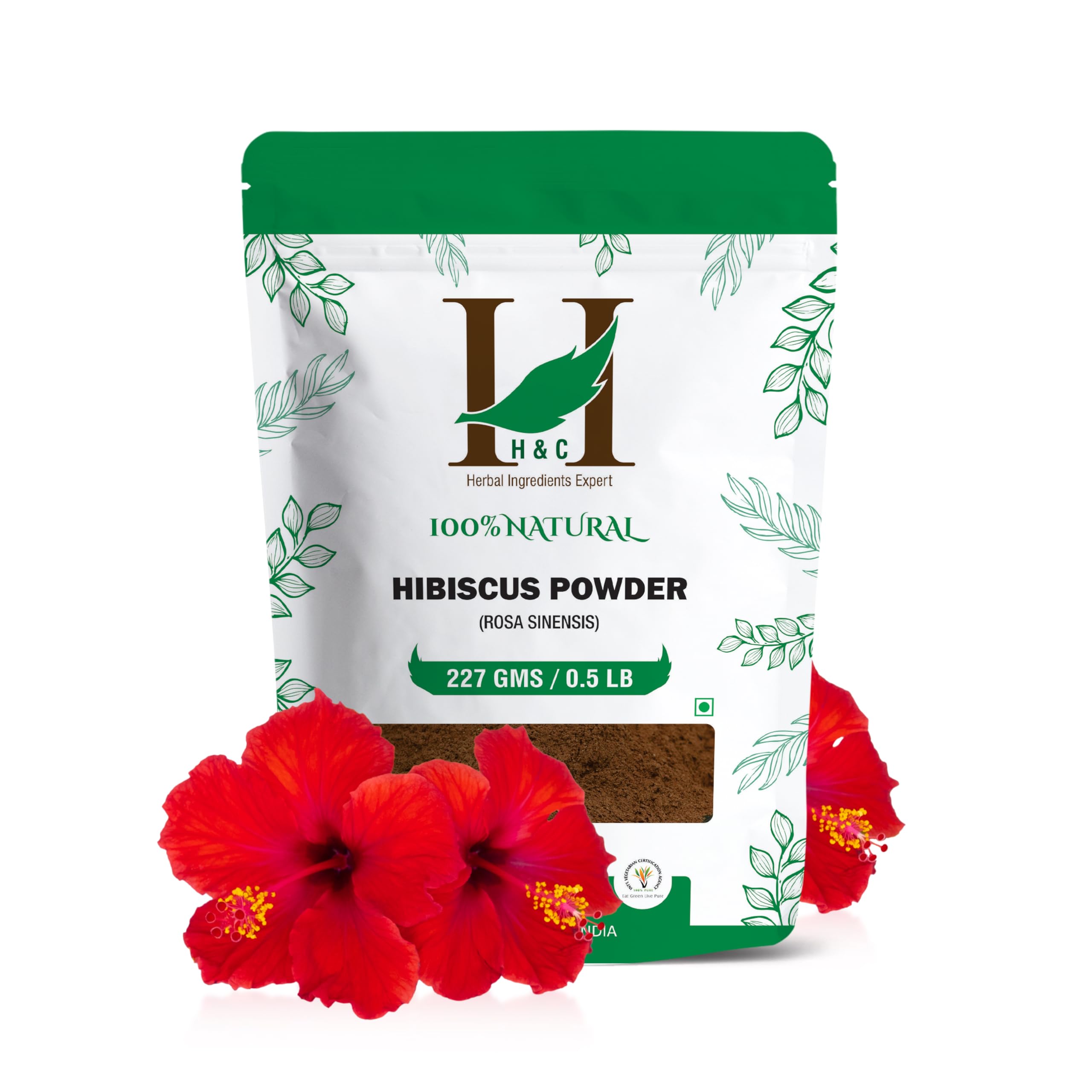 H&C 100% Natural Hibiscus Flower (Rosa Sinensis) gudhal Powder - 227g / 0.5 LB / 08 oz