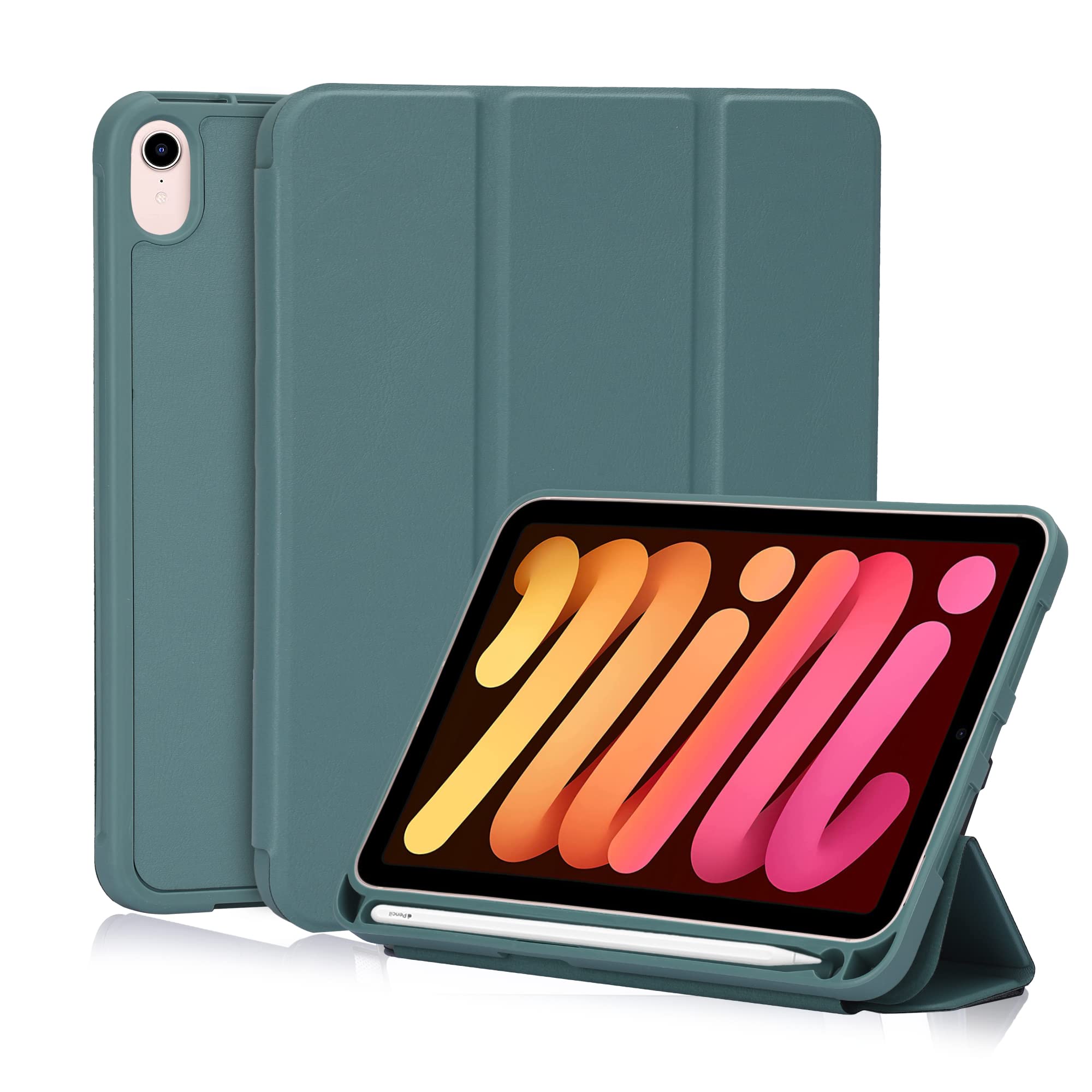 e kysa basics Smart Trifold Leather Magnetic Case Cover with Pencil Holder for Apple iPad Mini 6 (8.3 inch, 6th Gen, 2021) - A2567, A2568, A2569 - Green