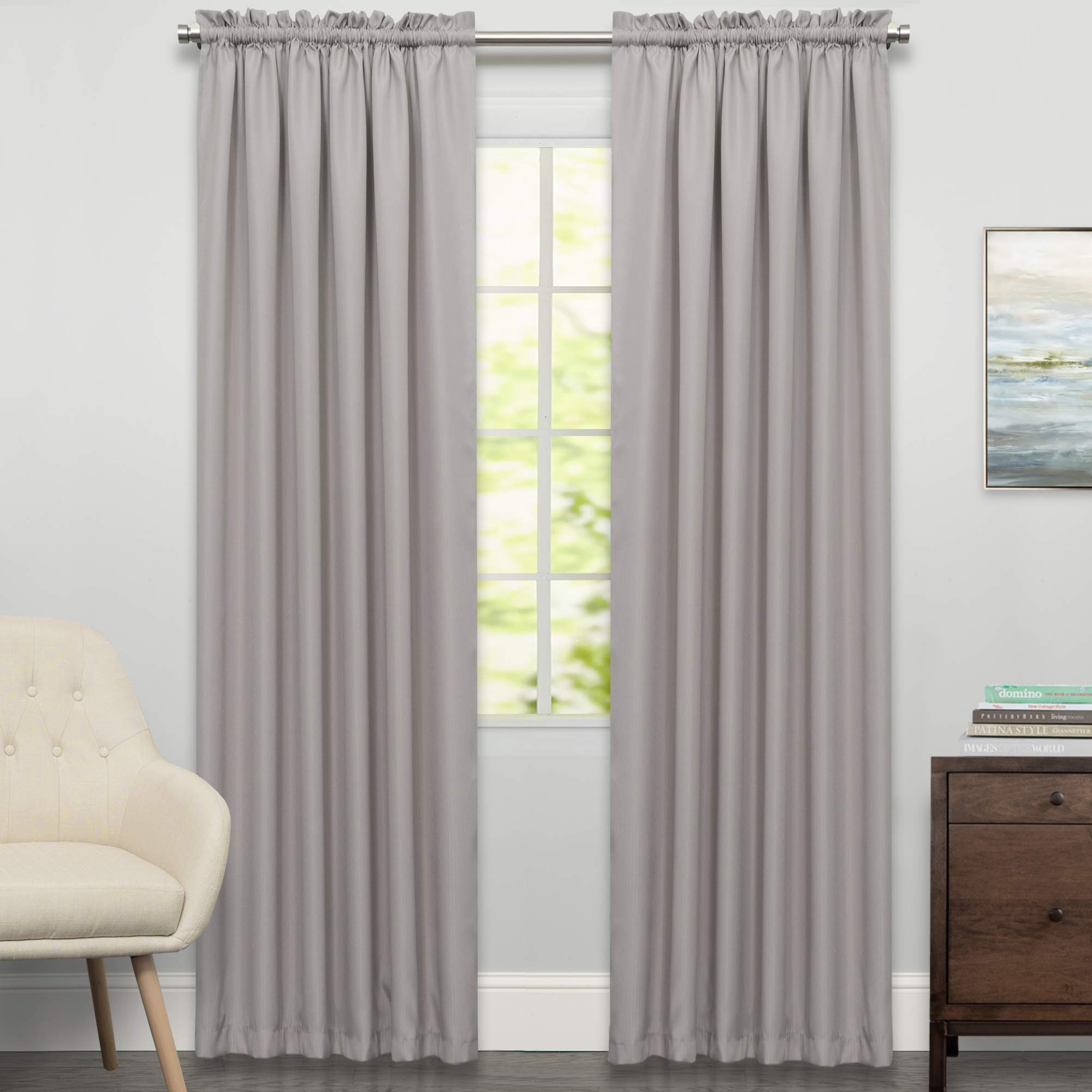 Sweet Home Collection Kitchen Curtains for Windows 40+ Styles &amp; Colors Swag, Valance, Tier Sets &amp; Panels Cafe Curtains for Farmhouse, Rustic, Modern Décor, Ribcord Gray, 84" Panel