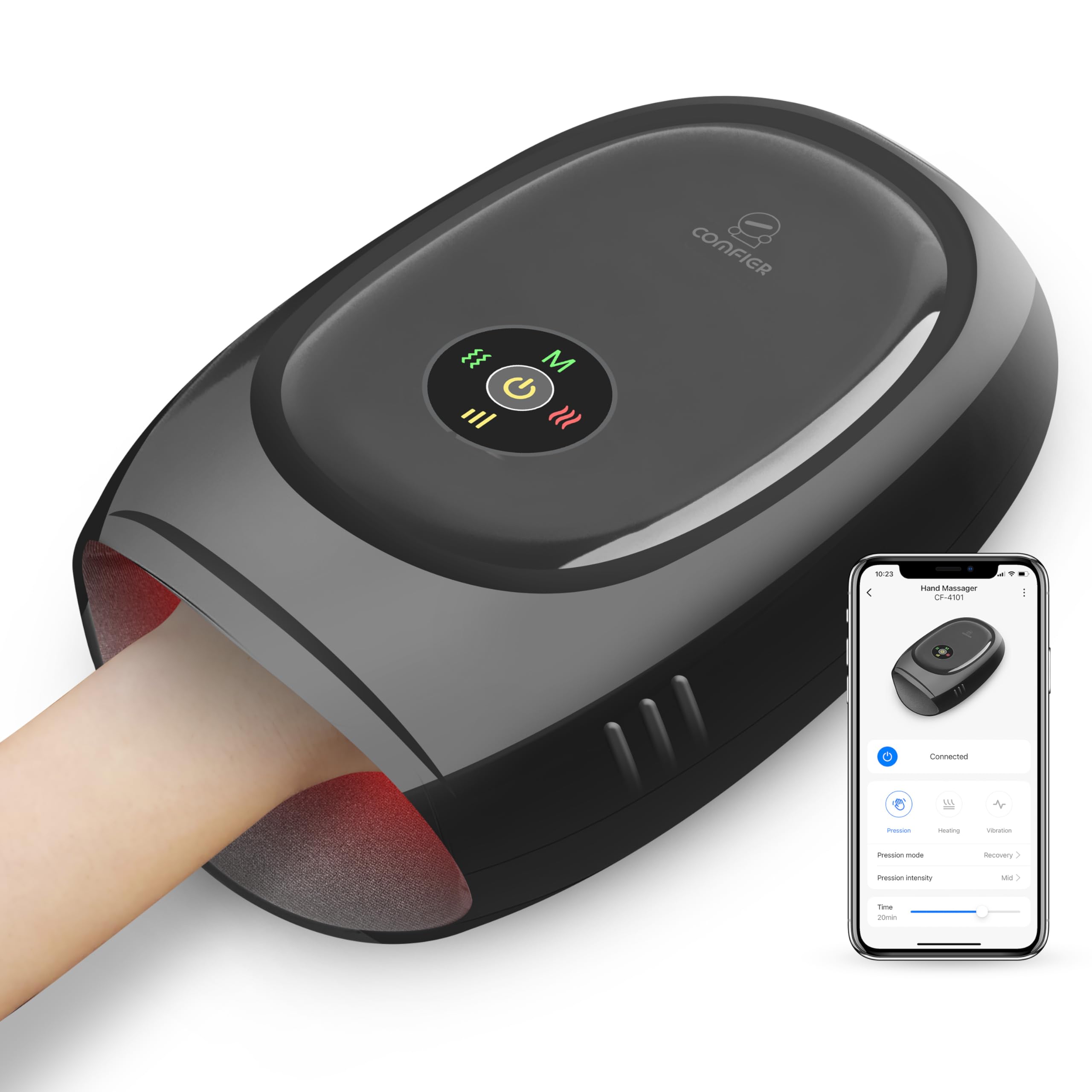 COMFIER Cordless Hand Massager with Heat and Compression,APP Control,Hand Massag for Arthritis and Carpal Tunnel,Wrist Finger Massager,3 Heat &amp;3 Intensities, Gifts for Mom, Dads, Women and Men