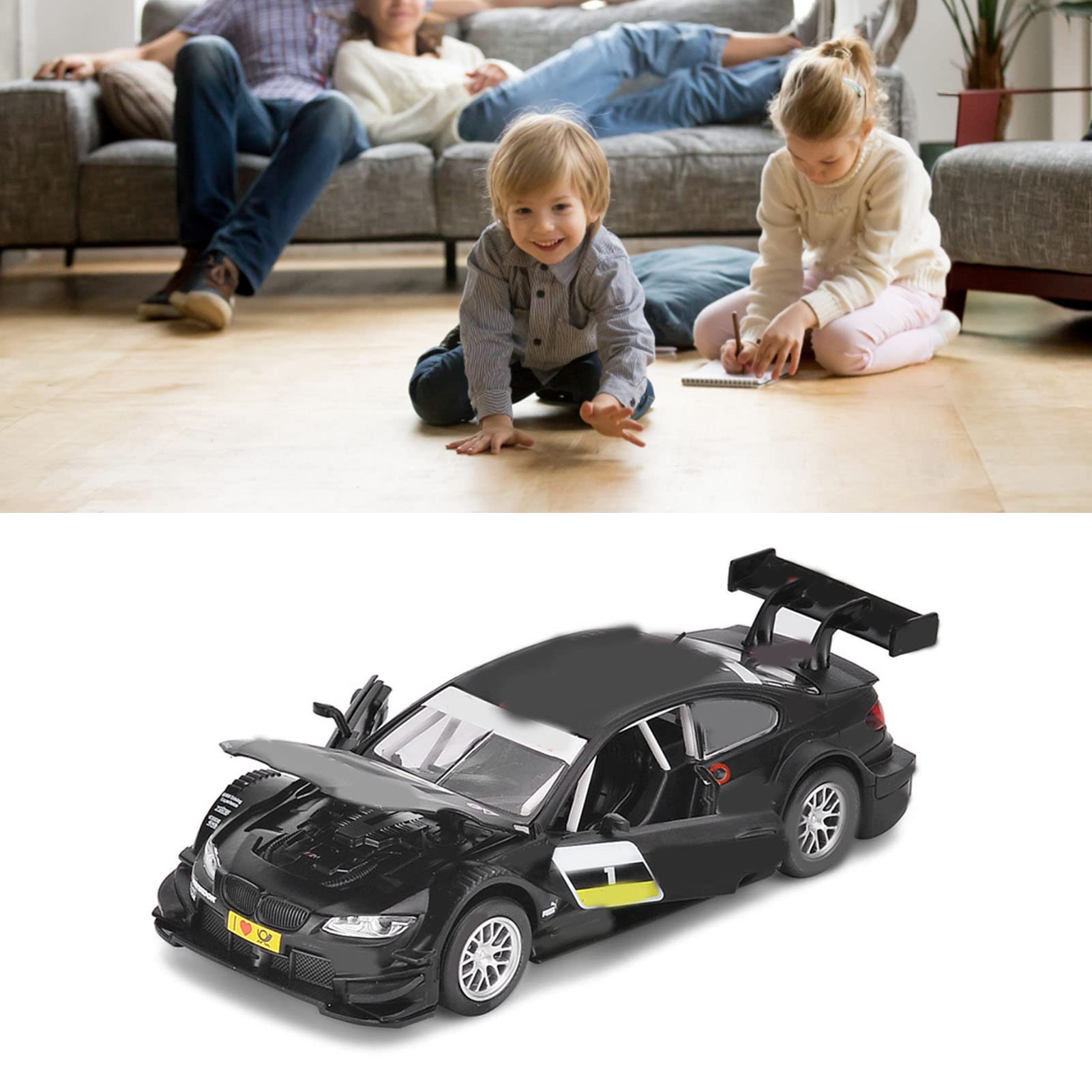 Wakects Auto Giocattolo con Luci Modello di Auto in Lega e Plastica Giocattolo 1:32 Porte di Apertura Luce Sonora Veicolo Statico Dinamico a Doppia modalità per Ragazzi Ragazze Bambini (BLACK)
