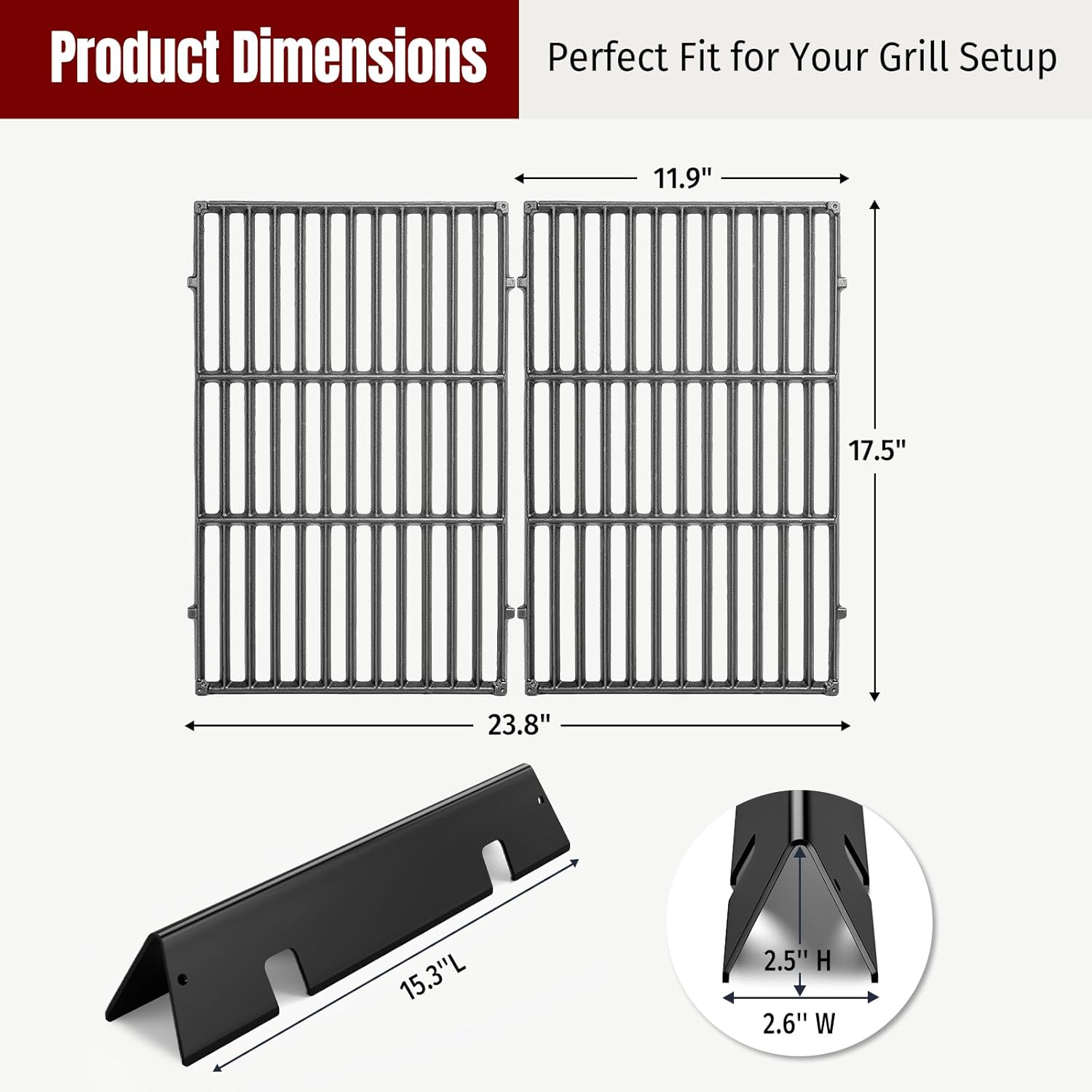 SHINESTAR Replacement Flavorizer Bars & Grill Grates for Weber Spirit 300 and Spirit II 300 Series,Fits E310/320/330 S-310 SP-330,Porcelain Steel Bars and Cast Iron Grates,Replaces Parts 7636 7638