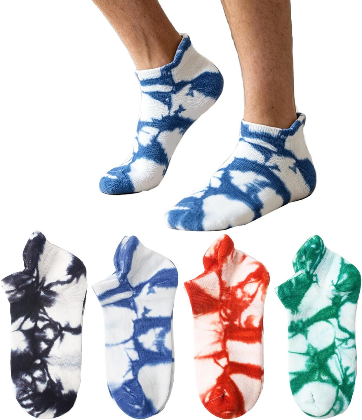 Benefeet Sox Mens Tie Dye Socks Colorful Argyle Ankle Socks Cotton Athletic Low Cut Sock 4/5 Pack