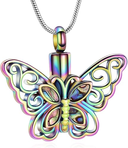 Collar de urna de mariposa para cenizas, recuerdo de acero inoxidable, medallón conmemorativo de urna para cenizas, joyería de cremación