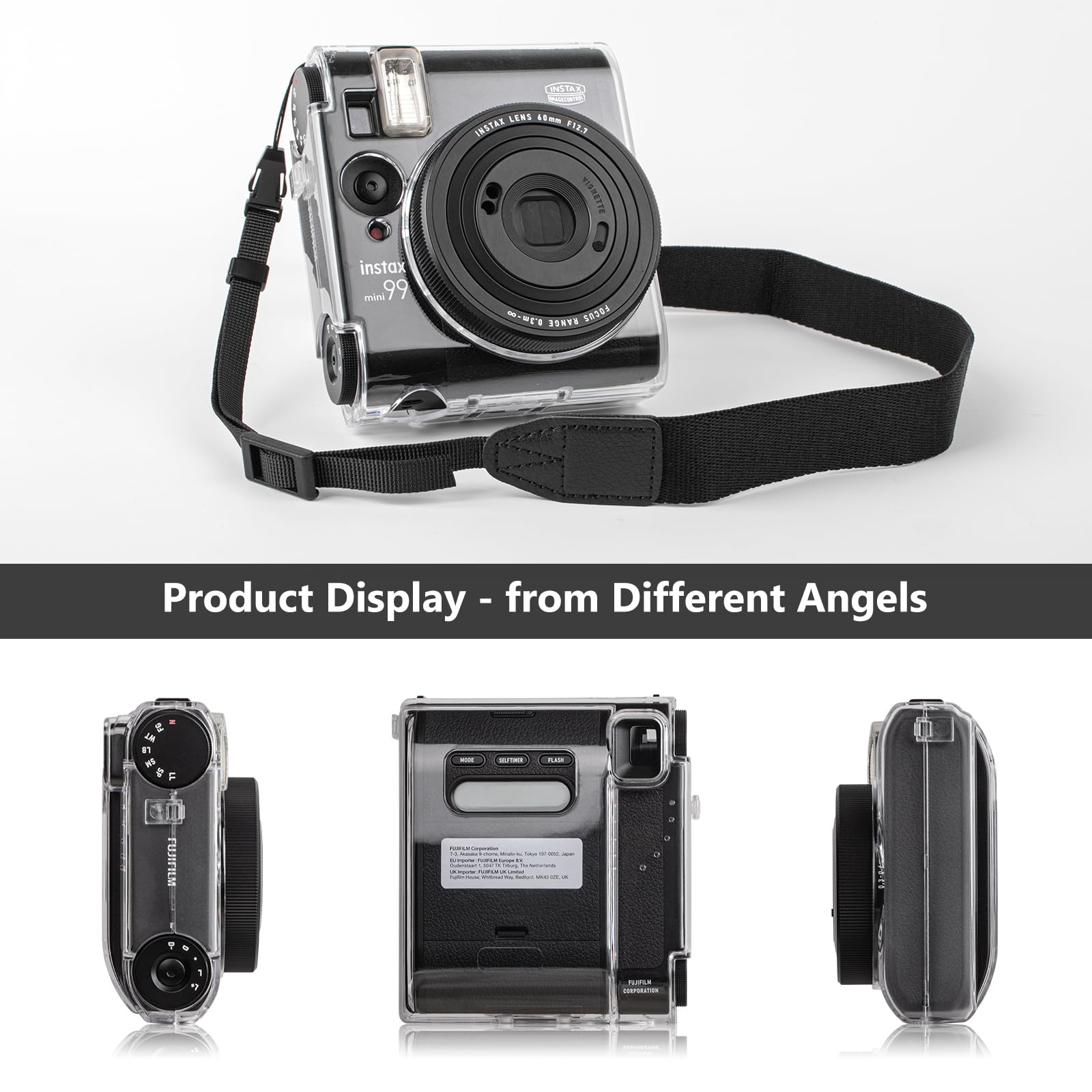 MUZIRI KINOKOO Custodia Rigida Trasparente Per Fujifilm Instax Mini SE: Protezione In Policarbonato Con Tasca Per 10 Foto E Tracolla