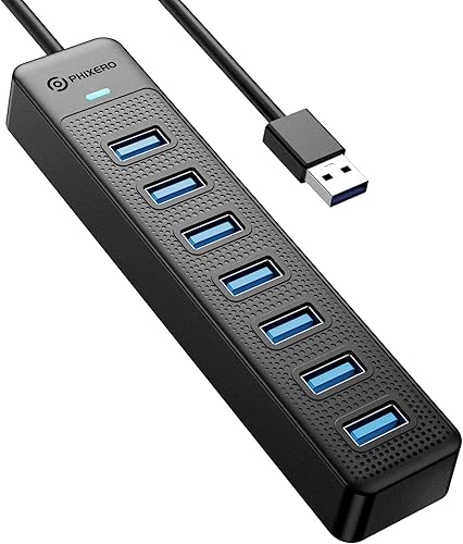 Miniatura 9 de PHIXERO Concentrador USB de 7 puertos, 3.3 pies/3.3 ft de largo Cable USB 3.0 Hub Hub Multi USB Hub Adaptador de Extensión USB Divisor USB Hub USB