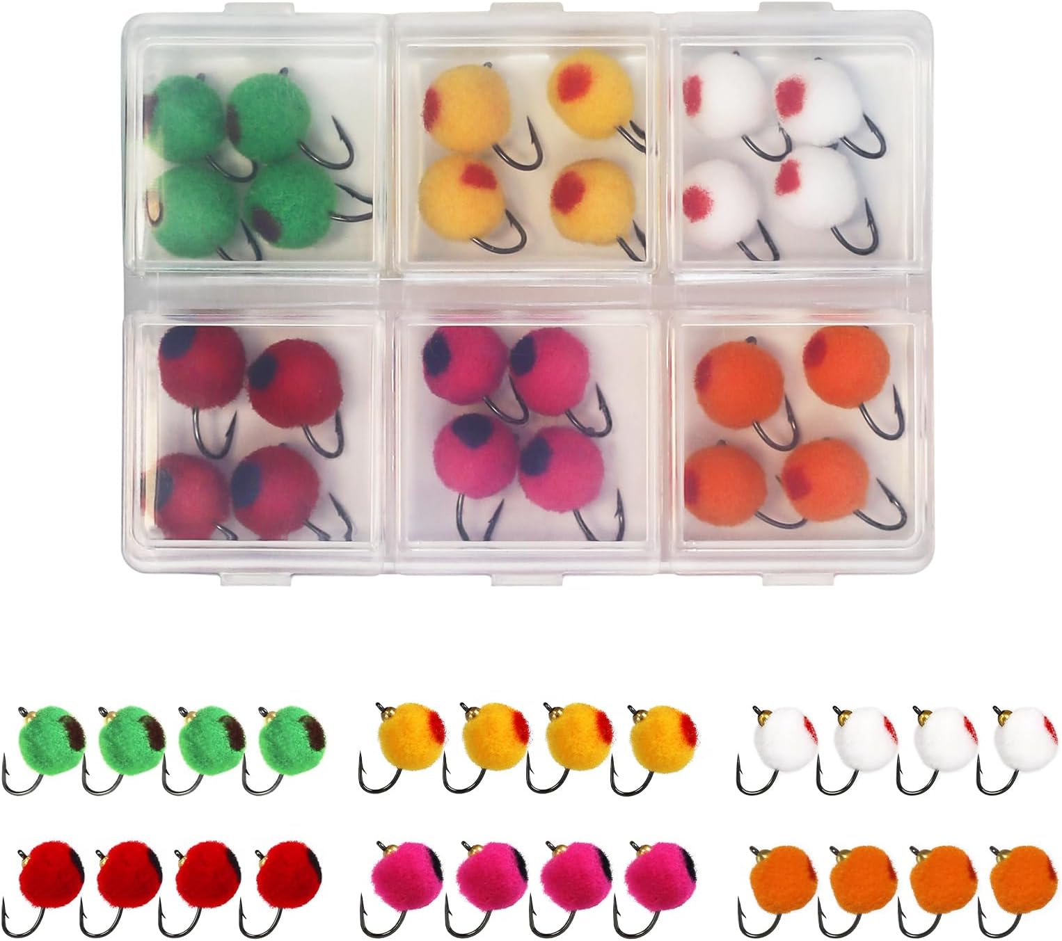 24pcs Fly Fishing Flies Kit Brass Beadhead Glo Bug Egg Floating Fly Lure for Salmon, Steelhead, Trout, Fishing Accessories
