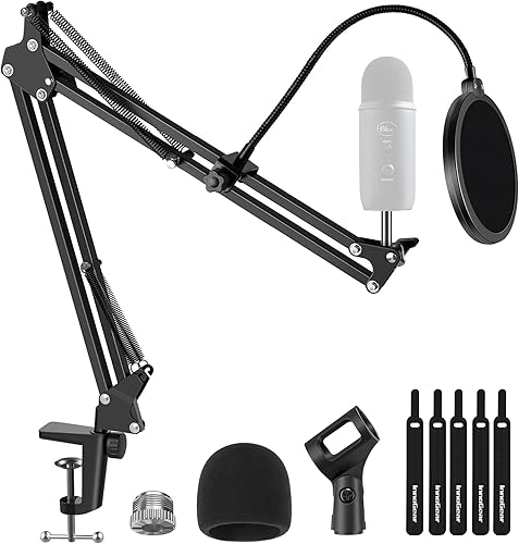 InnoGear Soporte de micrófono para Blue Yeti, soporte de micrófono de servicio pesado con pantalla antiviento de micrófono y filtro pop de micrófono