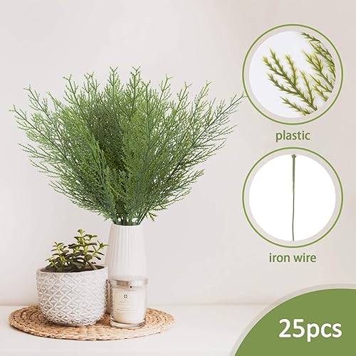 Miniatura 3 de Sukh 25 ramas de pino artificiales, hojas de hoja perenne sintética, púas de vegetación de Navidad para decoración, centros de mesa, jarrón,
