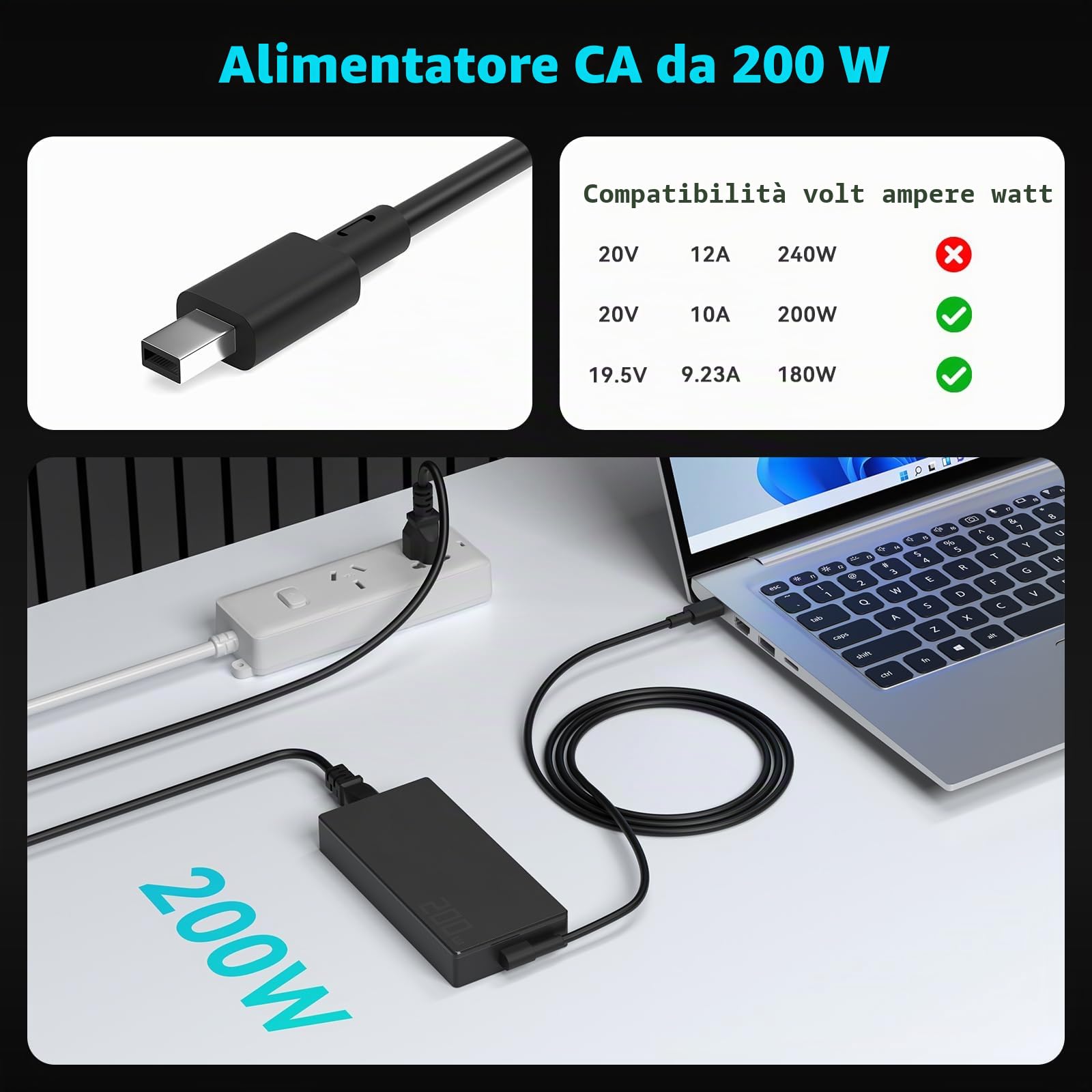 Alimentatore 200W Caricatore per ASUS Rog Zephyrus G16 GA605 GU605MY GU605MI GU605MV ProArt P16 PX13 H7606WI H7606WV HN7306HN Gaming Laptop ADP-200JB K