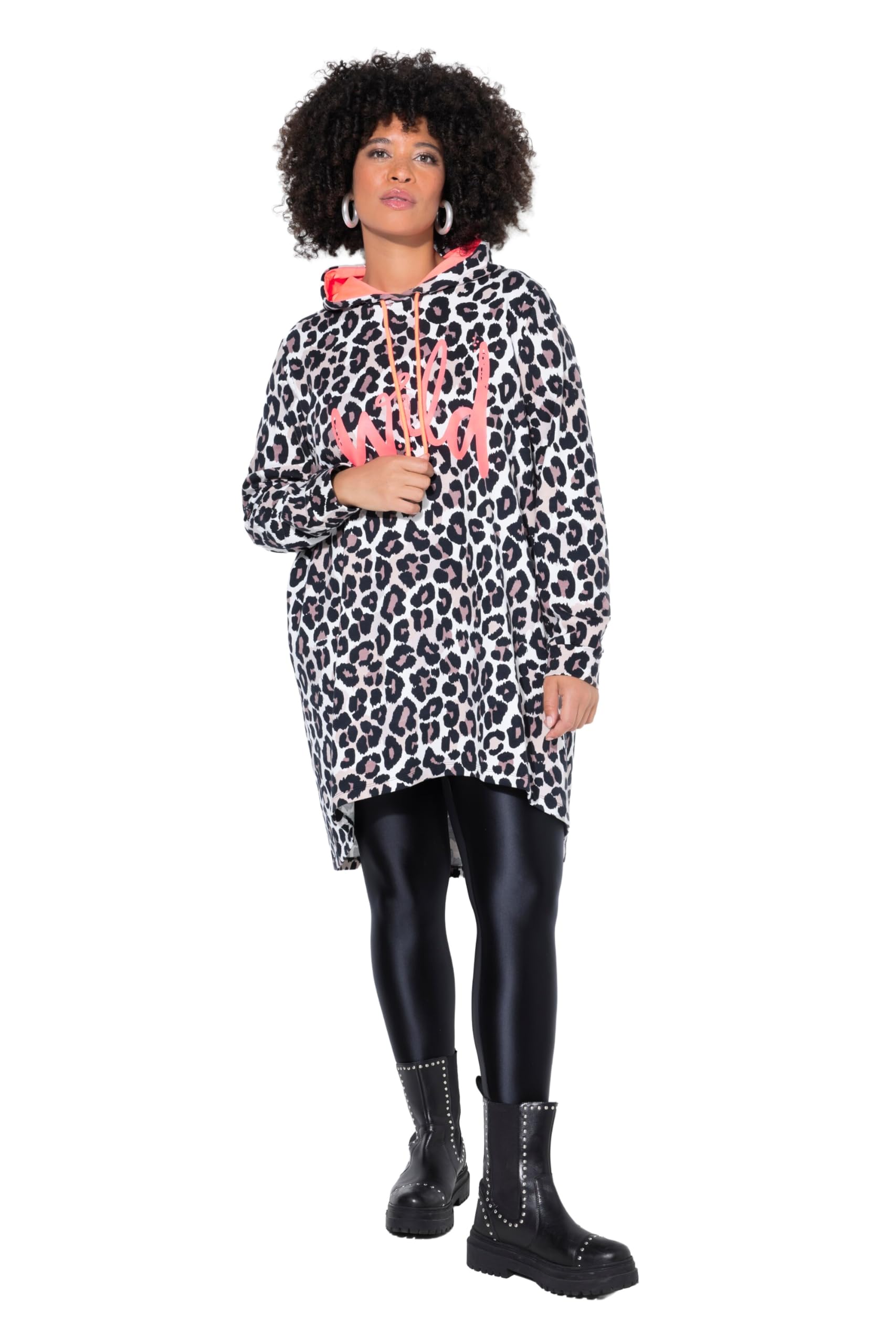 Angel of Style Damen große Größen Übergrößen Plus Size Long-Hoodie, Kapuzensweater, Leo-Muster, WILD 848200