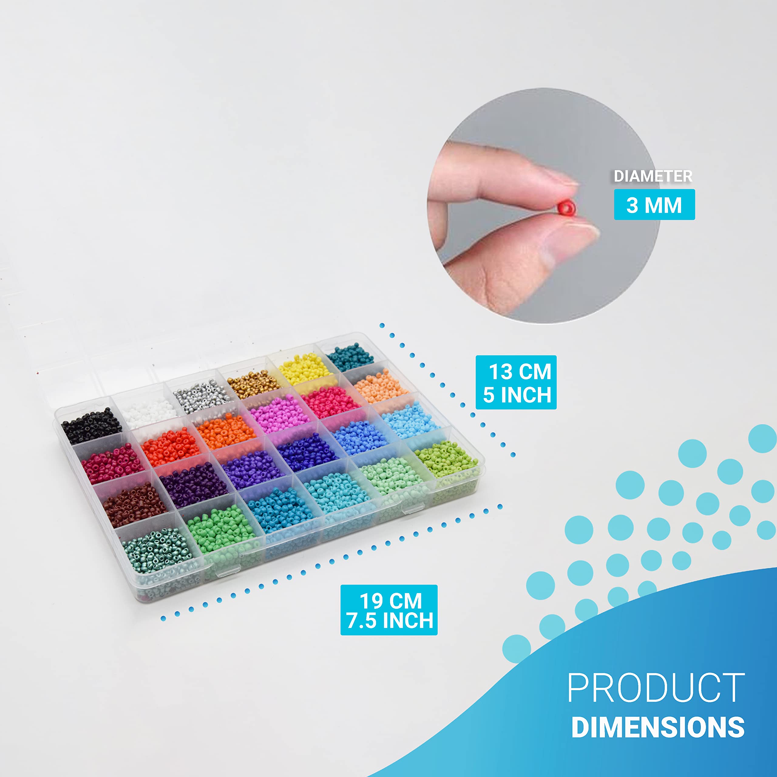 Kit De Perles à Enfiler DIY - 12 000 Perles De Verre 3 Mm - 24 Couleurs - Boîte De Rangement Avec Fil, Ciseaux, Fermoirs - 9