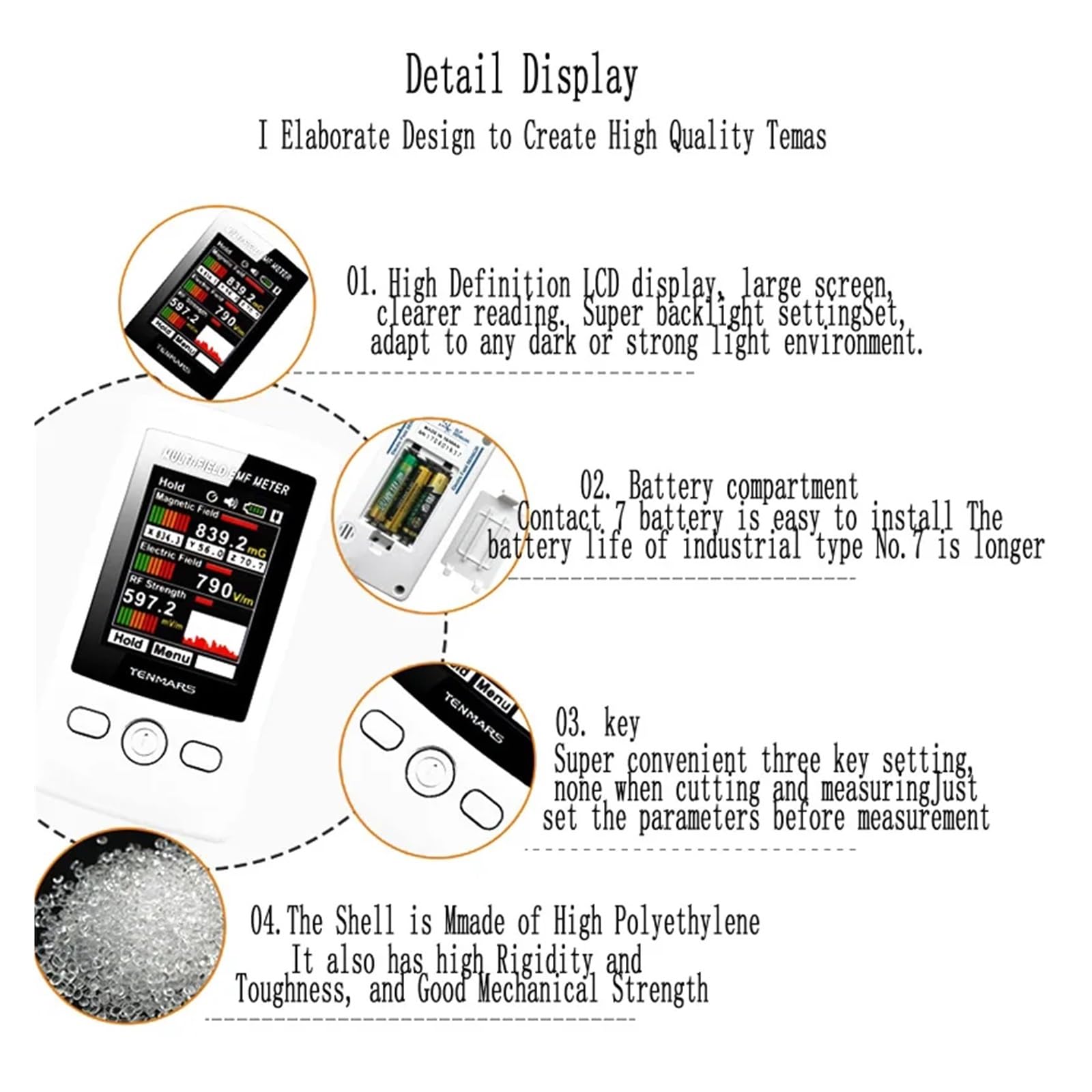 3-axis Magnetic Electric Field Strenght Digital Electromagnetic Radiation Detector TM-190 Multi-Field EMF Meter TM190