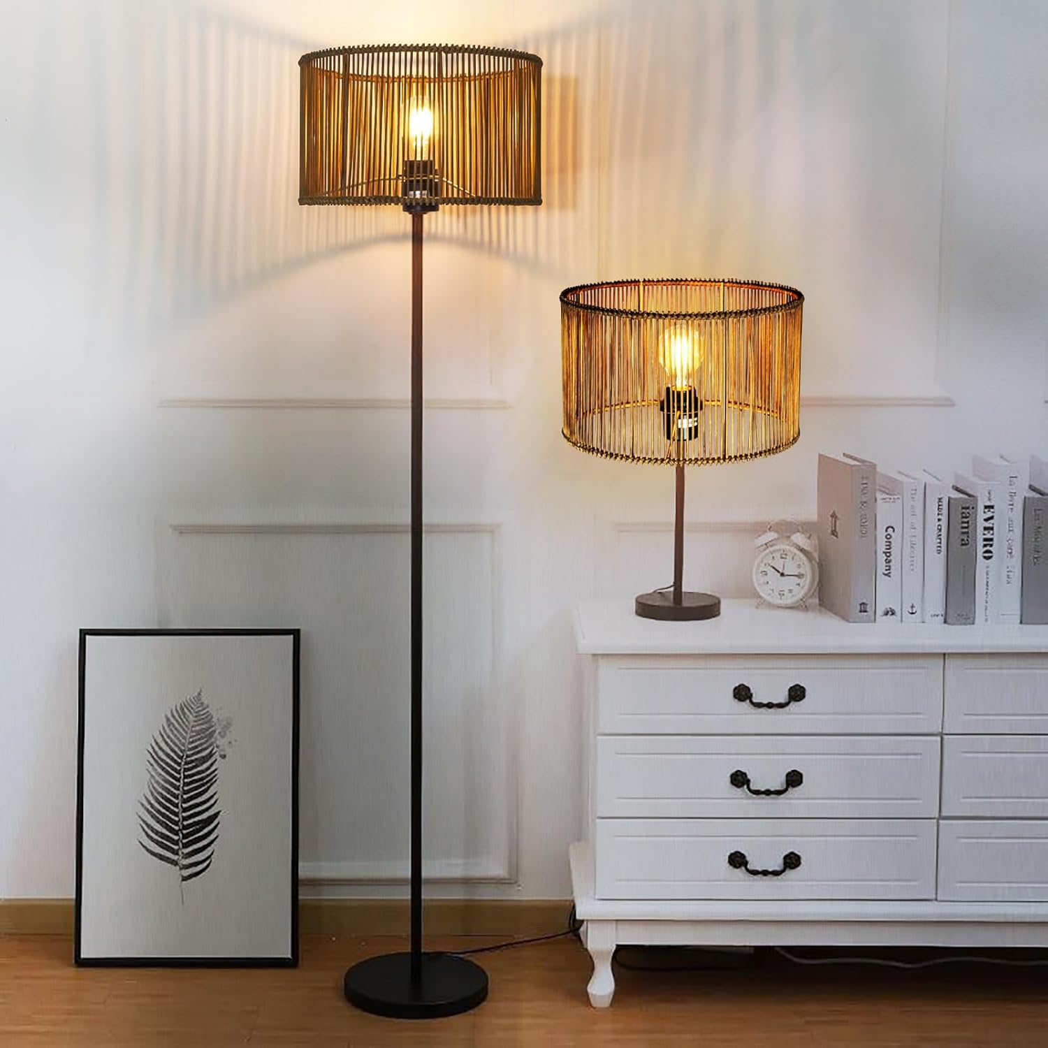 lampshade rattan lampshades bamboo Round lampshade,natural drum bamboo lamp shades woven boho lampshade For Table Lamp Bedside Lamp Chandeliers
