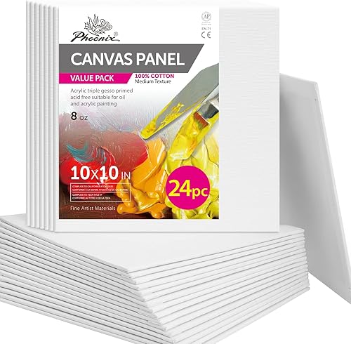 Miniatura 19 de PHOENIX - Juego de 12 paneles de lienzo de algodón con triple imprimación para pintura al óleo y acrílica Blanco