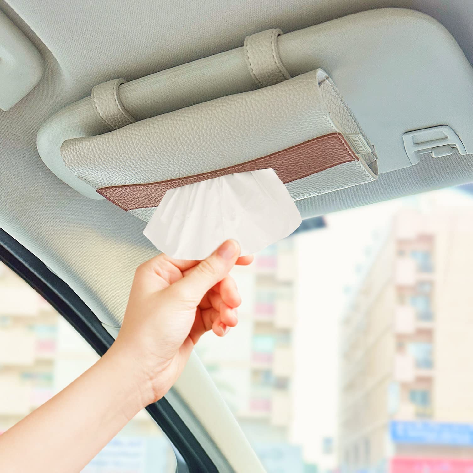 LEART Car Tissue Holder Leather – Visor Tissue Box Holder for Car | Tissue Box for Car | Car Accessories Interior | Car Tissue Box | Visor Tissue Box Holder (Camel Visor)