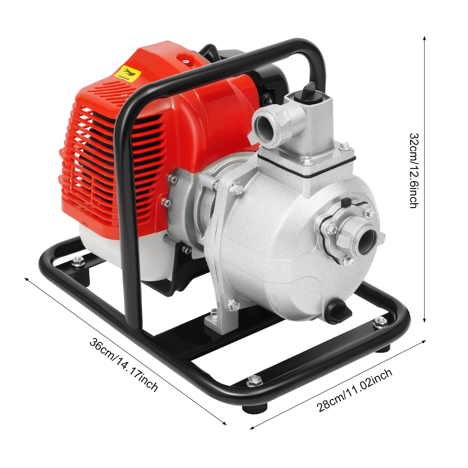 Bomba de Agua Gasolina, Motobomba de Agua a Gasolina, 1,25kW Bomba de Agua Sumergible, Motor 2 Tiempos, Motobomba para Riego y Jardín (Rojo/Negro)